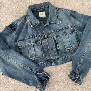 HIDDEN JEANS Distressed Denim Crop Cargo Jacket, XS